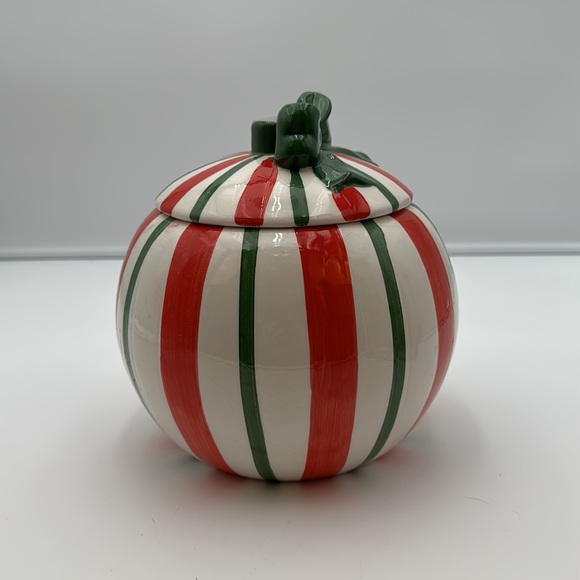 Round Stripped Cookie Jar Canster Decor - Picture 2 of 16